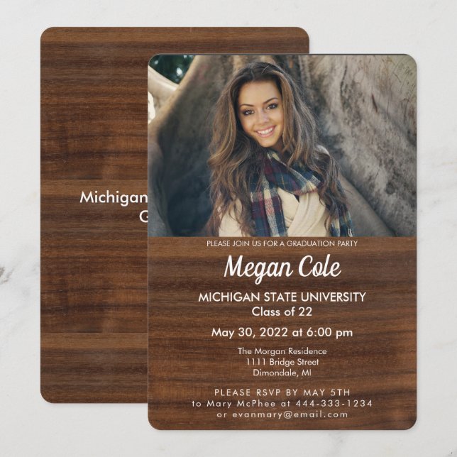 Wood Grain Photo Graduate Invitation (Front/Back)