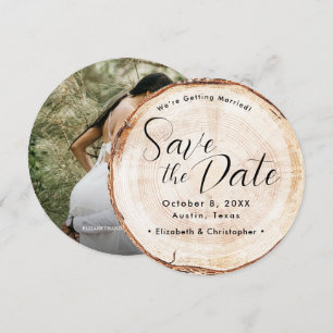 Wood Grain Photo Rustic Wedding Save the date Invitation