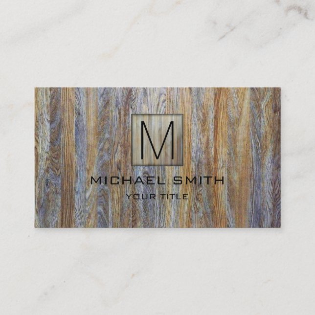 Wood Grain Professional Elegant Monogram #18 Business Card (Front)