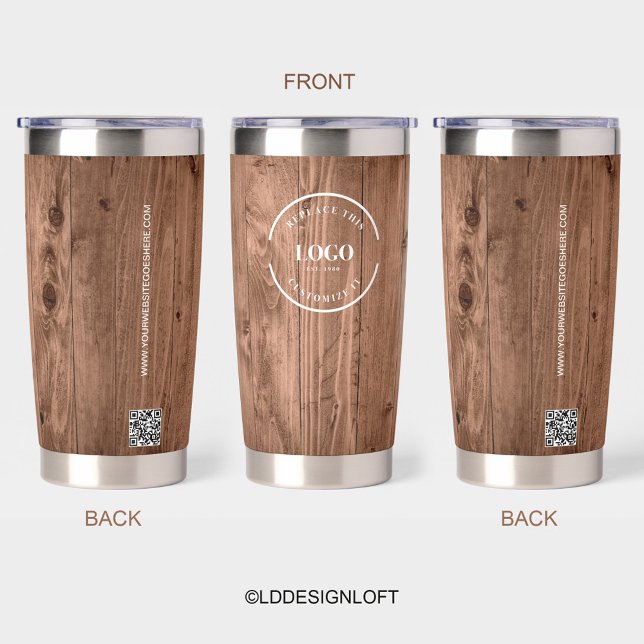 Wood Grain Rustic Branded with logo Website Insulated Tumbler (Creator Uploaded)