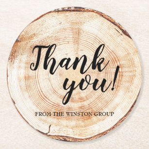 Wood Grain Rustic Corporate Thank You Favor Round Paper Coaster