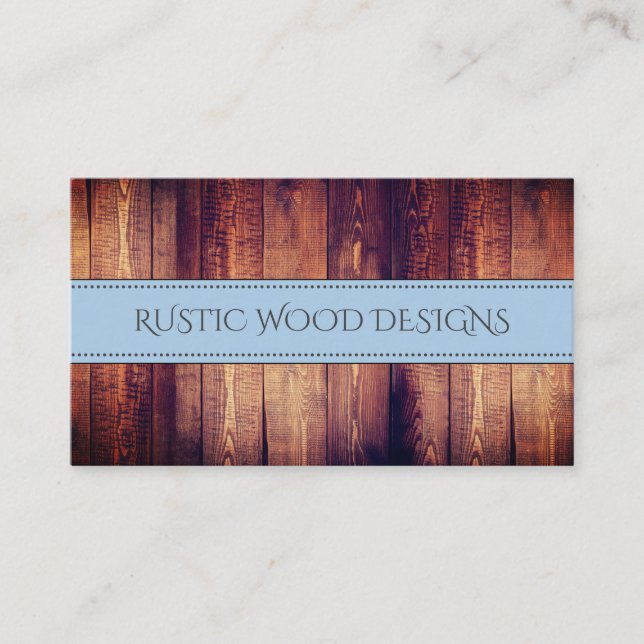 Wood Grain Rustic Gray Blue Monogram Business Card (Front)