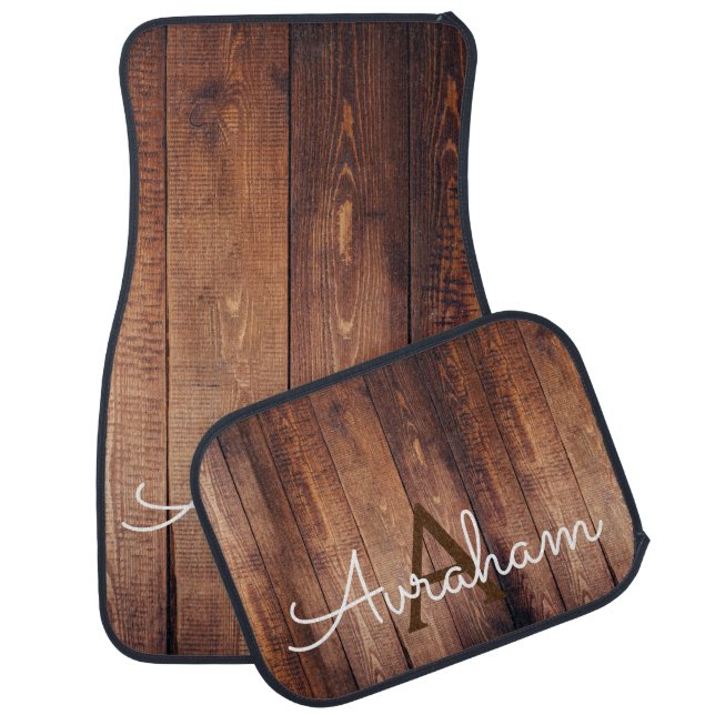 Wood Grain Rustic Masculine Monogrammed Monogram Car Floor Mat (Set)