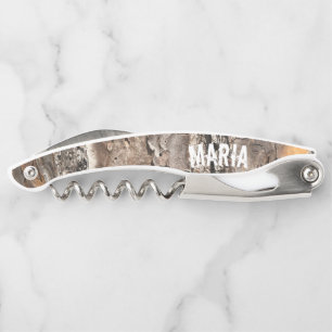 Wood Grain Rustic Monogram Waiter's Corkscrew