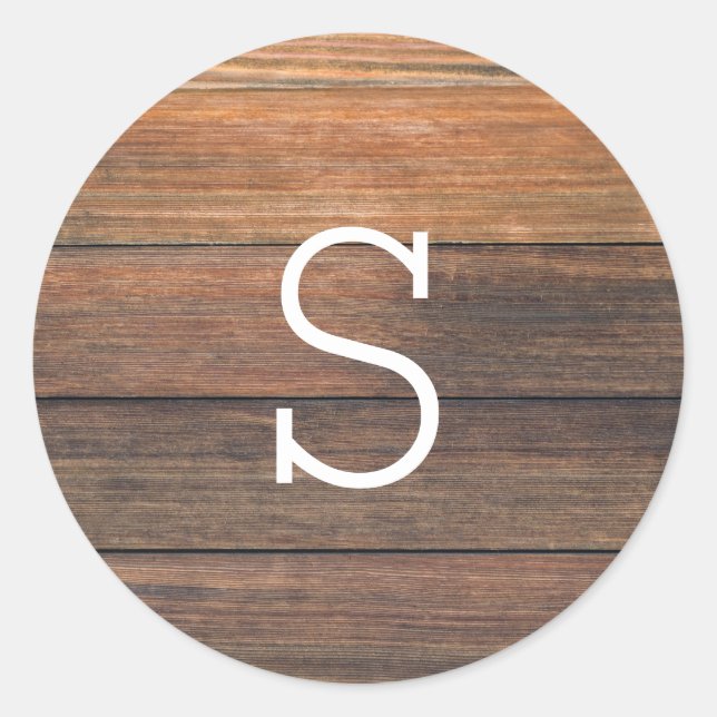 Wood Grain Rustic Monogram Wedding Seal Sticker (Front)