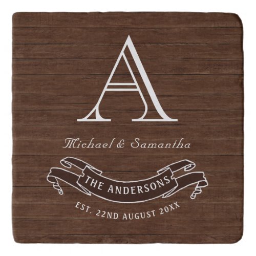 Wood Grain Rustic Vintage Elegant Family Monogram Trivet