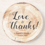 Wood Grain Rustic Wedding Love and Thanks Favor Coaster<br><div class="desc">Celebrate your special day with our charming "Wood Grain Rustic Wedding Love and Thanks Favor Coaster." Personalize it with the names of the bride and groom, along with the wedding date, making each coaster a unique and cherished keepsake for your guests. The coasters feature a rustic woodgrain design, resembling a...</div>