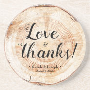 Wood Grain Rustic Wedding Love And Thanks Favor Coaster at Zazzle