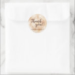 Wood Grain Rustic Wedding Thank You Classic Round Sticker<br><div class="desc">Add a touch of rustic charm to your wedding favors with our Wood Grain Rustic Wedding Thank You stickers. These round gift tags are the perfect way to express your gratitude to your guests for celebrating your special day with you. Personalize these tags with your names, the bride and groom,...</div>