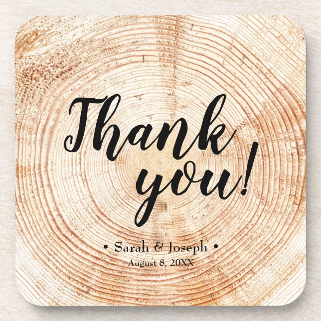 Wood Grain Rustic Wedding Thank You Favor Coaster (Front)
