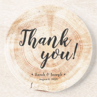 Wood Grain Rustic Wedding Thank You Favor Coaster