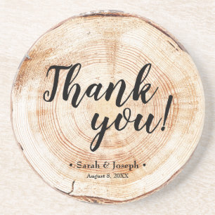 Wood Grain Rustic Wedding Thank You Favor Coaster