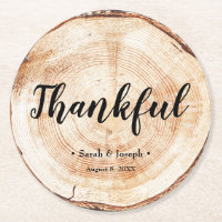 Wood Grain Rustic Wedding Thankful Favor Coaster