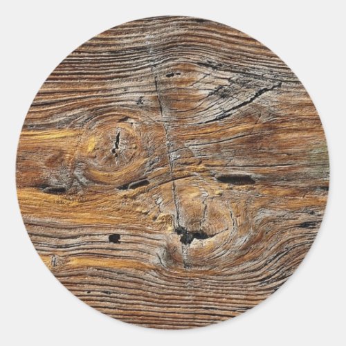 Wood grain sheet of weathered timber classic round sticker