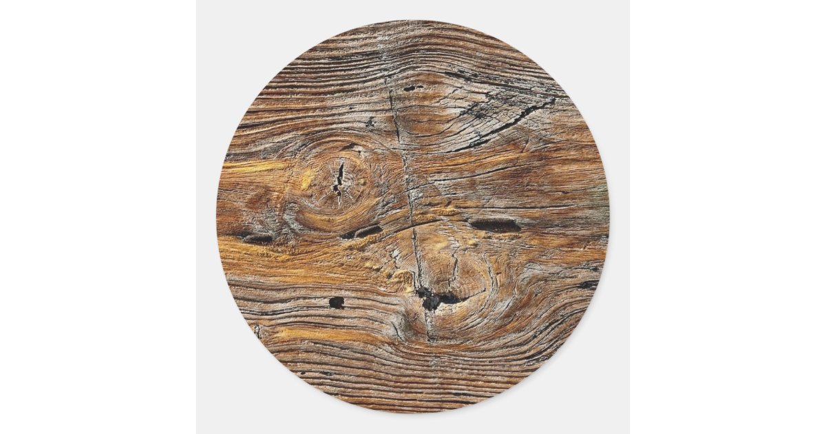 Timber Sticker Wood grain, sheet of weathered timber classic round sticker | Zazzle