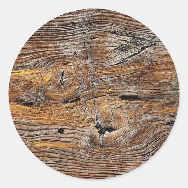 Wood grain, sheet of weathered timber classic round sticker (Front)