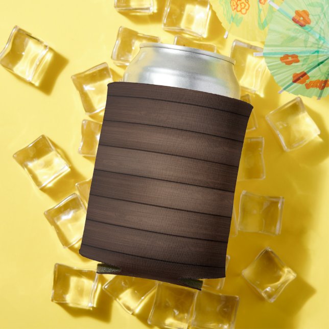Wood Grain Striped Brown Abstract Fashion Art Can Cooler (In Situ Summer)