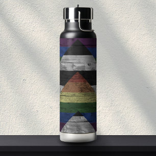Wood Grain Subtle Ally Pride Flag Colors Water Bottle