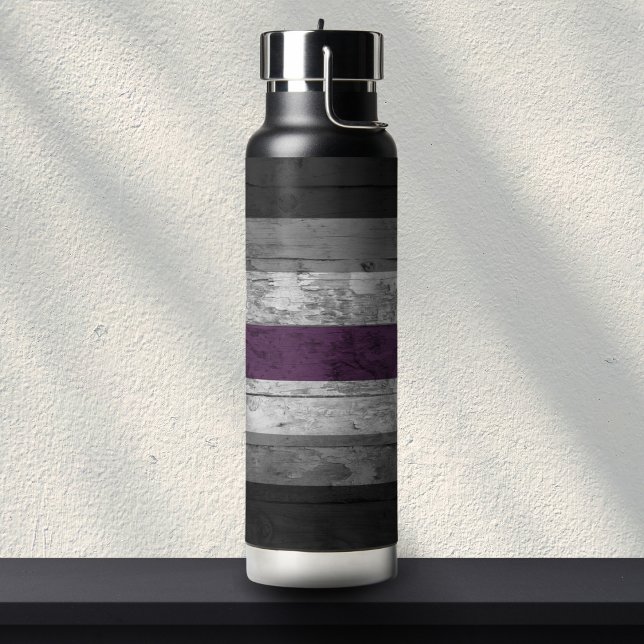 Wood Grain Subtle Asexual Pride Flag Colors Water Bottle (Creator Uploaded)