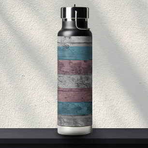 Wood Grain Subtle Trans Pride Flag Colors Water Bottle