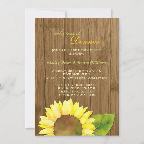 Rustic Barn Wood Sunflower Rehearsal Dinner Invite