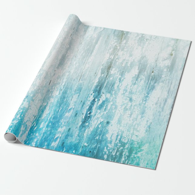 Wood Grain Teal White Rustic Texture Decoupage Wrapping Paper (Unrolled)