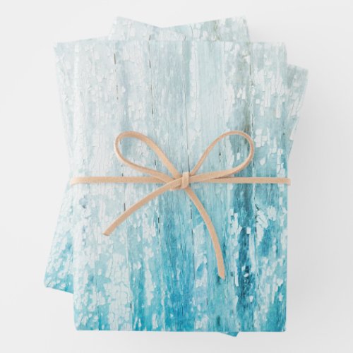 Wood Grain Teal White Rustic Texture Decoupage Wrapping Paper Sheets