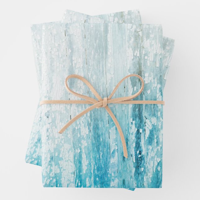 Wood Grain Teal White Rustic Texture Decoupage Wrapping Paper Sheets (In situ)
