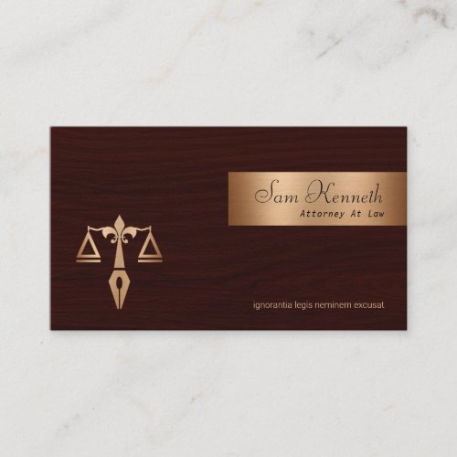 Wood Grain Texture Faux Red Gold Plate Lawyer Business Card