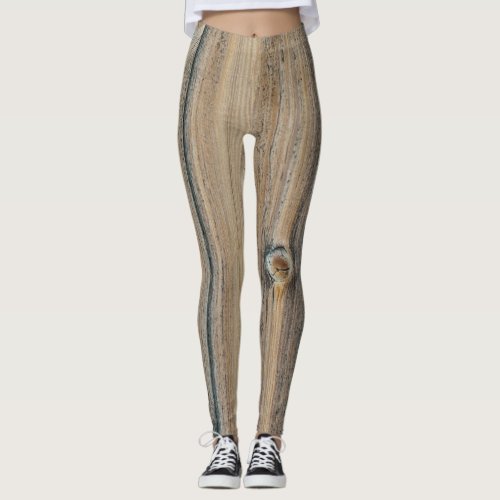 Wood grain texture in brown shades leggings