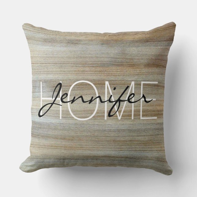 Wood Grain Texture Monogram #2 Throw Pillow (Front)
