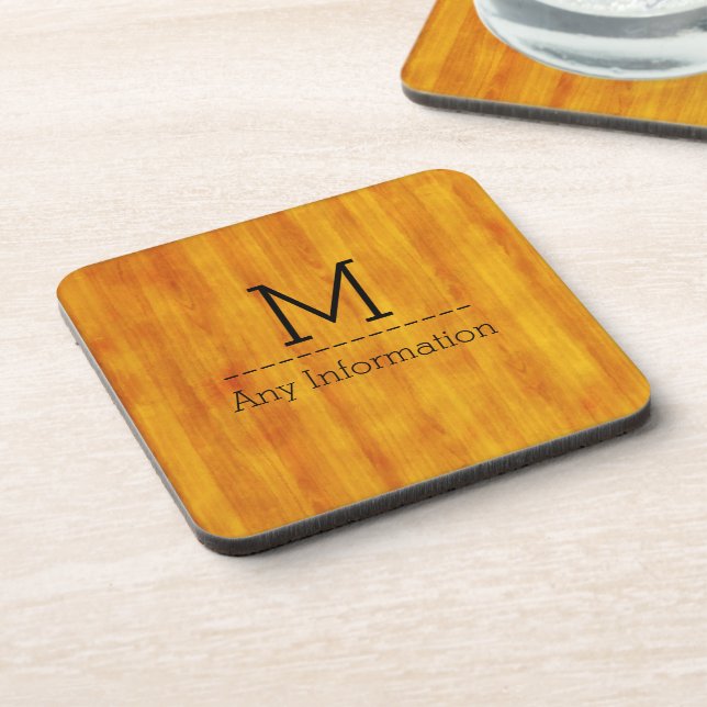 Wood Grain Texture Monogram #3 Coaster (Left Side)