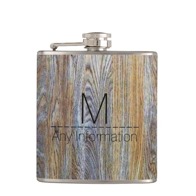 Wood Grain Texture Monogram #4 Flask (Front)