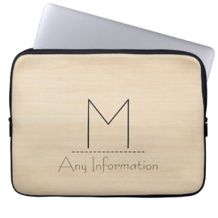 Wood Grain Texture Monogram Laptop Sleeve