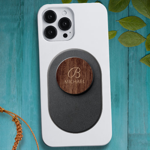 Wood Grain Timber Monogram Personalized Name PopSocket