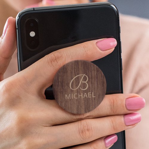 Wood Grain Timber Monogram Personalized Name PopSocket