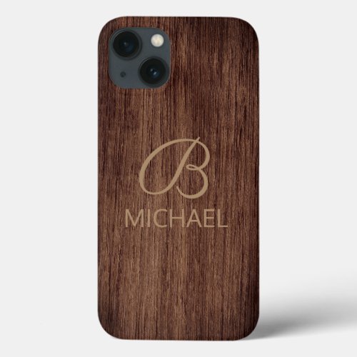 Wood Grain Timber With Monogram Personalized Name iPhone 13 Case