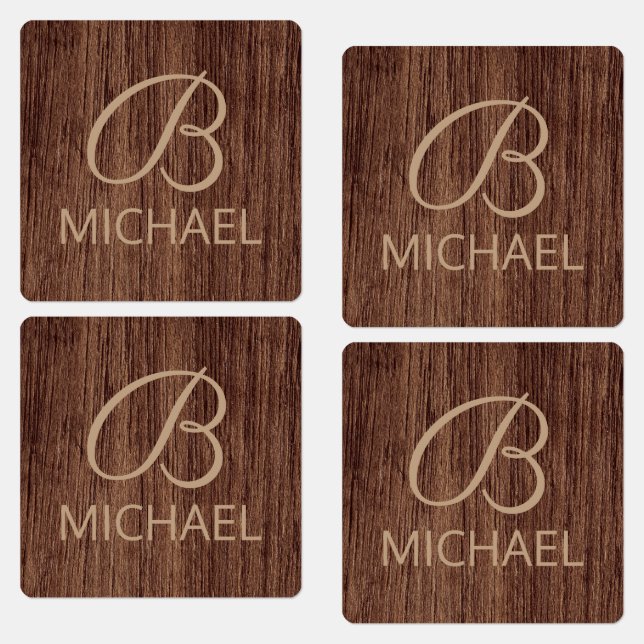Wood Grain Timber With Monogram Personalized Name Labels (Group)
