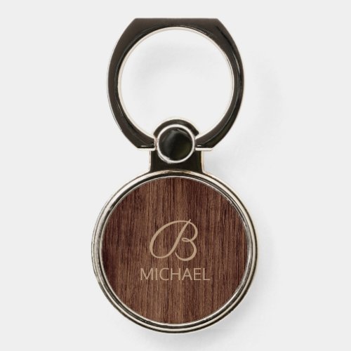 Wood Grain Timber With Monogram Personalized Name Phone Ring Stand