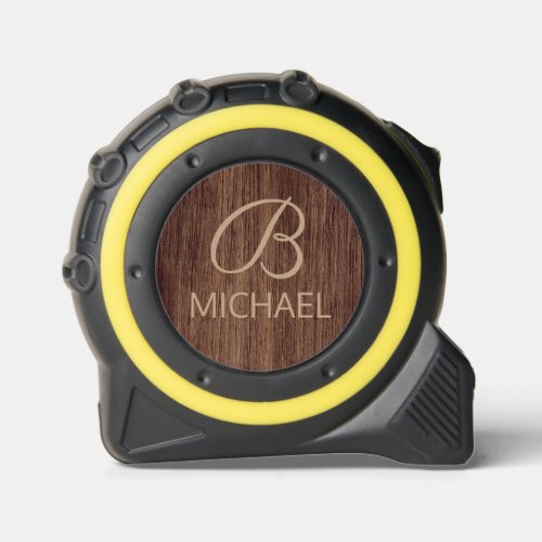 Wood Grain Timber With Monogram Personalized Name Tape Measure