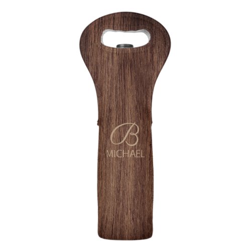 Wood Grain Timber With Monogram Personalized Name Wine Bag