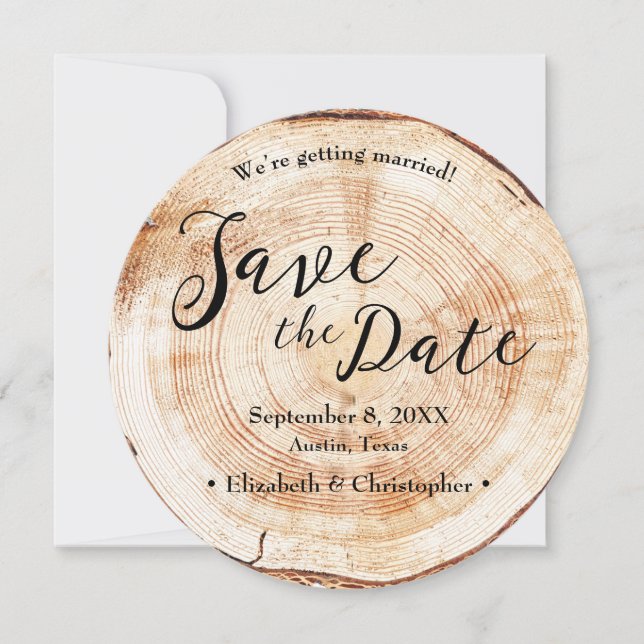 Wood Grain Tree bark Cut Engagement Photo Website Invitation (Front)