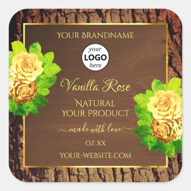 Wood Grain Tree Bark Floral Product Label and Logo (Front)