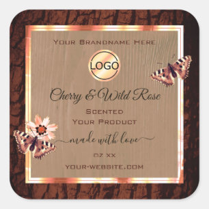 Wood Grain Tree Bark Product Label Butterfies Logo