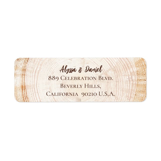 Wood grain tree bark rustic wedding Custom Script Label (Front)