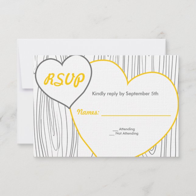 Wood Grain Wedding RSVP cards - Yellow and Grey (Front)