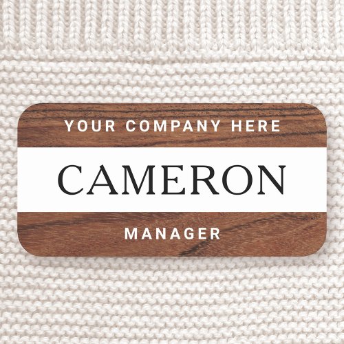 Wood grain with name title and company name tag