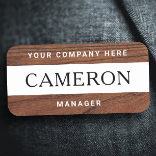 Wood grain with name, title and company name tag