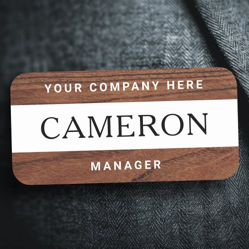 Wood grain with name title and company name tag