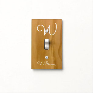 wood grains with initial & name, light switch cover